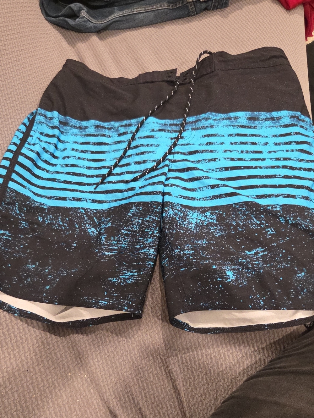 George Black Swim Board Shorts with Bright Blue Stripes